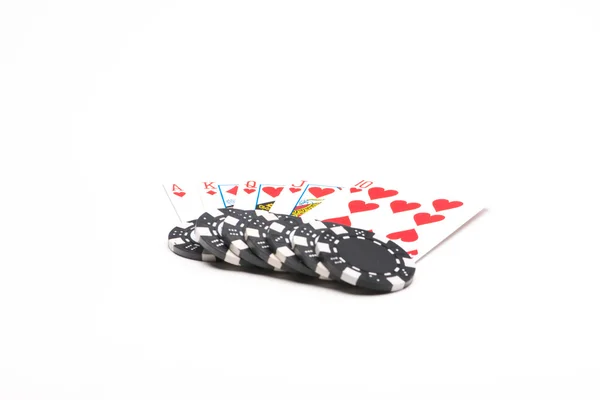 Pokerkaarten met chips — Stockfoto