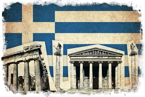 Grunge vlag van Griekenland met monument — Stockfoto