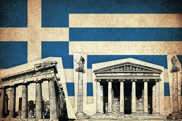 Grunge vlajka Řecko s pomníkem — Stock fotografie