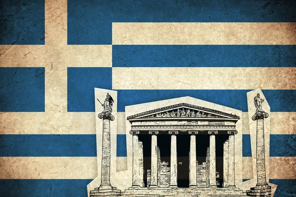 Grunge Bandeira da Grécia com monumento — Fotografia de Stock