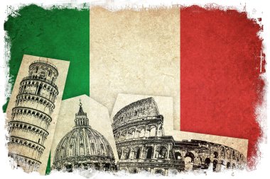 Grunge bayrağı İtalya'nın anıtları ile