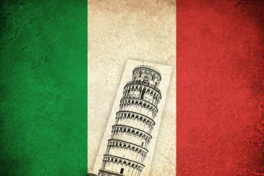 Pisa Kulesi ile İtalya bayrağı Grunge