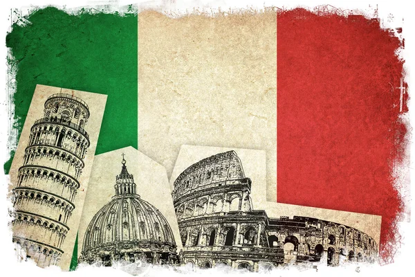 Bandiera Grunge d'Italia con monumenti — Foto Stock