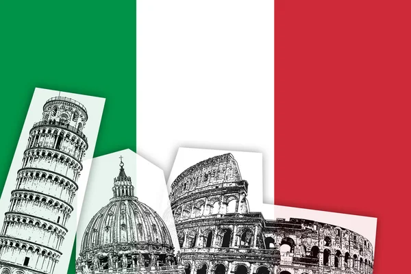 Bandiera d'Italia con monumenti — Foto Stock