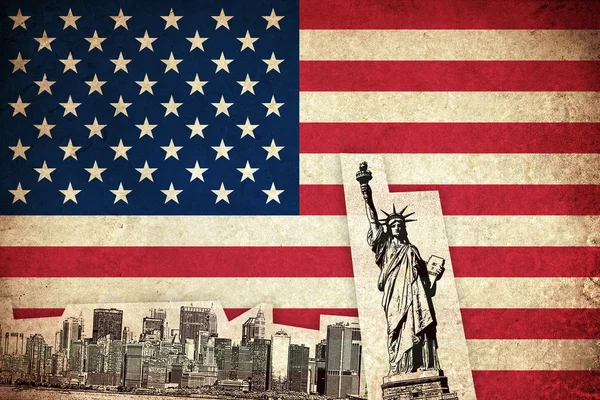 Grunge Drapeau des États-Unis avec monuments — Photo