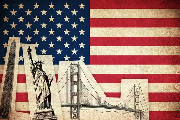 Grunge Bandiera degli Stati Uniti con monumenti — Foto Stock