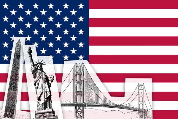 Flaga Usa z zabytkami — Zdjęcie stockowe