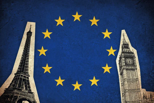 Σημαία της Ευρωπαϊκής Ένωσης grunge με μνημεία — Φωτογραφία Αρχείου