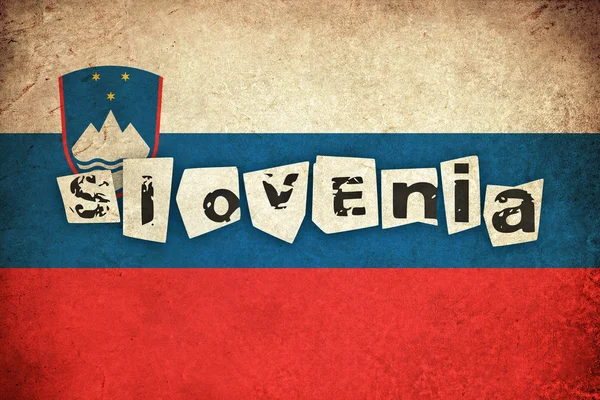 Slovenya grunge bayrak çizimi metinlerle Avrupa ülkesi — Stok fotoğraf