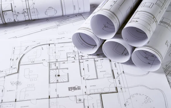 スケッチと建築計画 — ストック写真