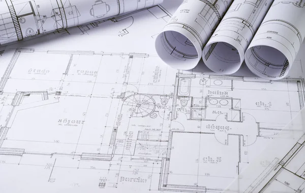 Architecture plans with sketch Stock Photo