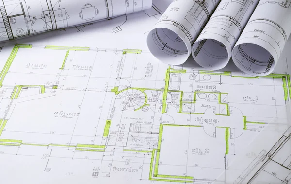 Architecture plans with sketch Stock Image