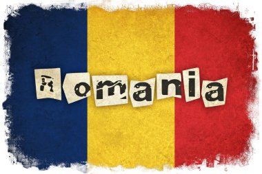 Romanya grunge bayrak çizimi metinlerle Avrupa ülkesi