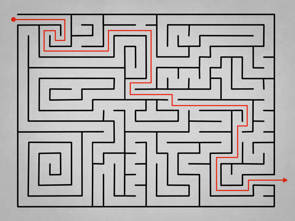 Grey complex labyrinth with solution