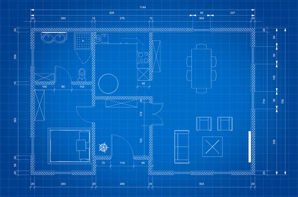 Ritning av arkitekt plan för husbyggnad — Stockfoto