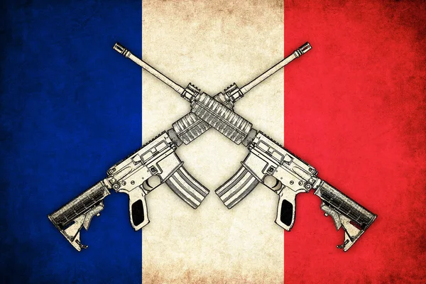 France grunge flag with guns illustration of war — Stock Photo, Image