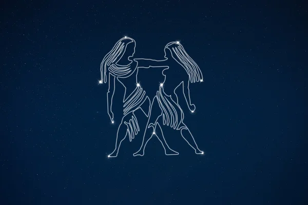 Znak zodiaku horoskop Gemini w ciemne niebo — Zdjęcie stockowe