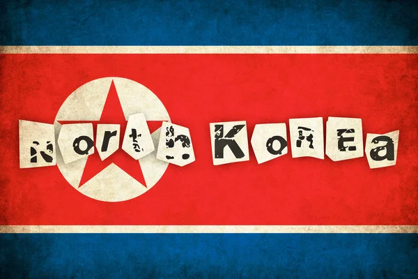 Kuzey Kore grunge bayrak çizimi metinlerle Asya ülkesi — Stok fotoğraf