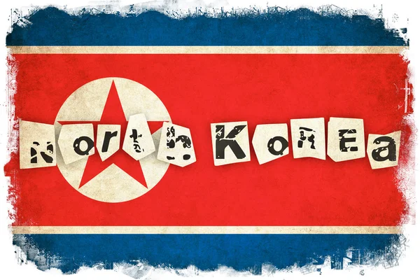 Corée du Nord drapeau grunge illustration du pays asiatique avec le texte — Photo