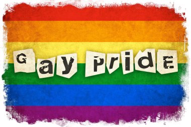 Gay ve lezbiyen metinle Grunge Gökkuşağı bayrağı resmi