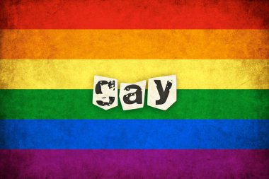 Gay ve lezbiyen metinle Grunge Gökkuşağı bayrağı resmi
