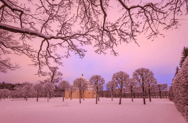 俄罗斯圣彼得堡普希金市凯瑟琳公园下浴 冬季下雪天 — 图库照片