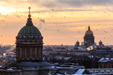 View from the top of the City Duma tower in Saint-Petersburg, Russia, Kazan and St Isaac cathedrals clipart