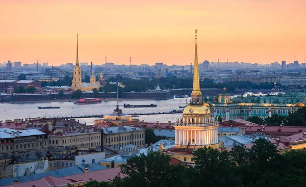 Warmer Sommersonnenuntergang Sankt Petersburg Russland Admiralität Eremitage Peter Und Paul — Stockfoto