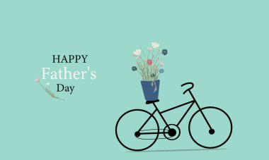 Babalar Günü tebrik kartı konsepti. Siyah bisikletin üzerinde kır çiçekleri septi var. Boşluğu kopyala