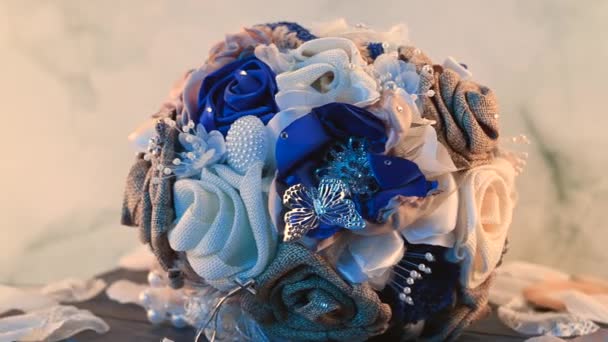 Vackra Konstgjorda Bröllop Blommor Bukett Vintage Stil — Stockvideo