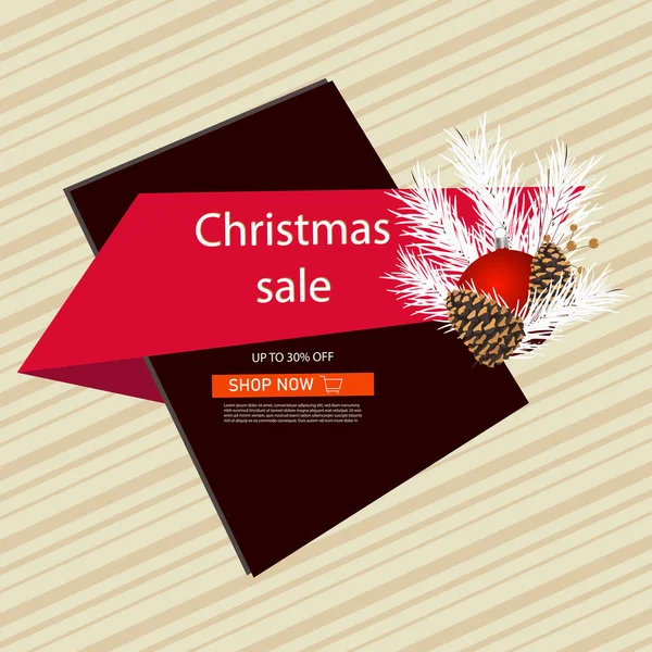 Merry Christmas Sale Banner Mit Tannenzweigen Und Roter Kugel — Stockvektor