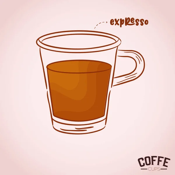 Klare Tasse Glas Kaffee trinken Farbe — Stockvektor