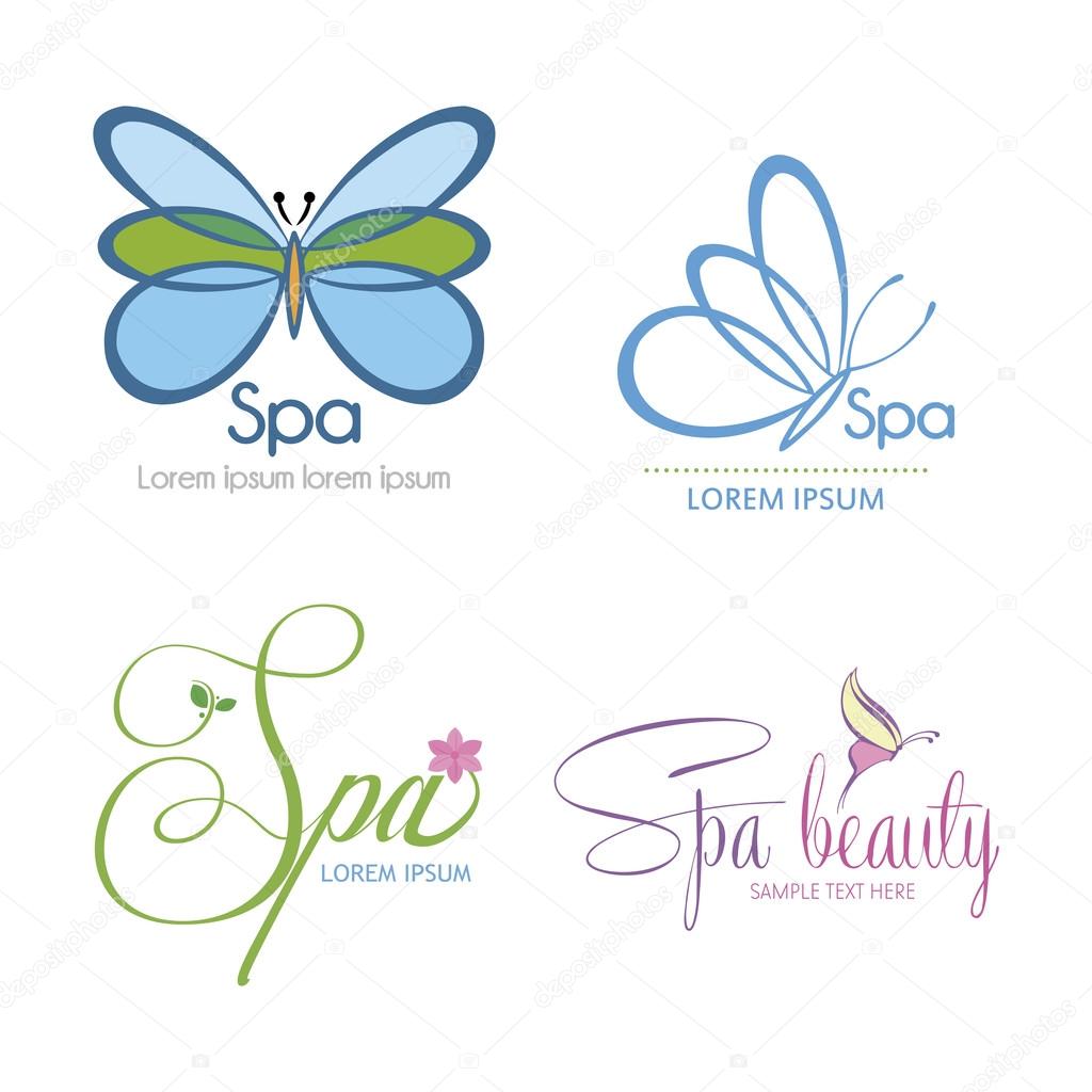Set of backgrounds with text and spa icons. Vector illustration