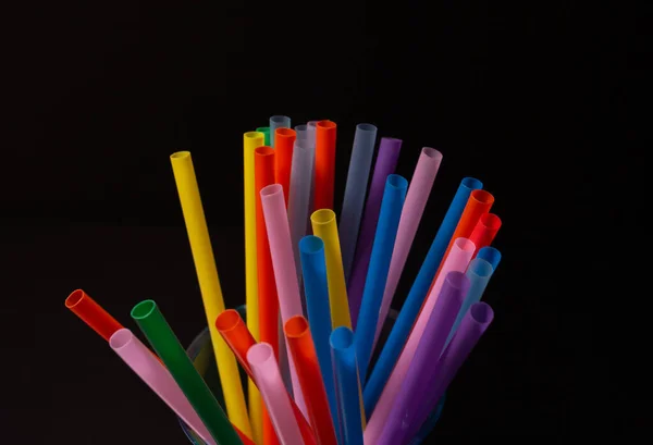 Close View Colorful Plastic Straws Black Background Texture Concept Prohibition — Stock Photo, Image