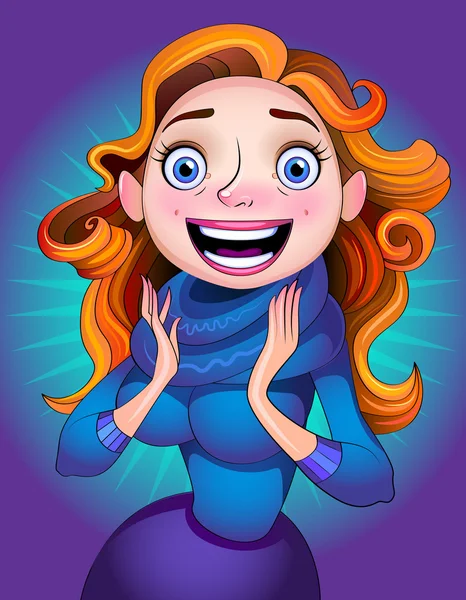 Hermosa chica pelirroja buscando sorprendida y feliz — Vector de stock