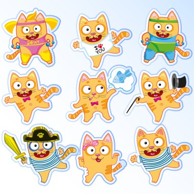 komik şirin kırmızı yavru kedi. vektör set