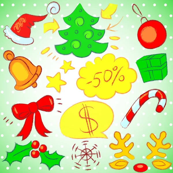 Objetos de Natal e Ano Novo. Ilustração vetorial desenhada à mão — Vetor de Stock