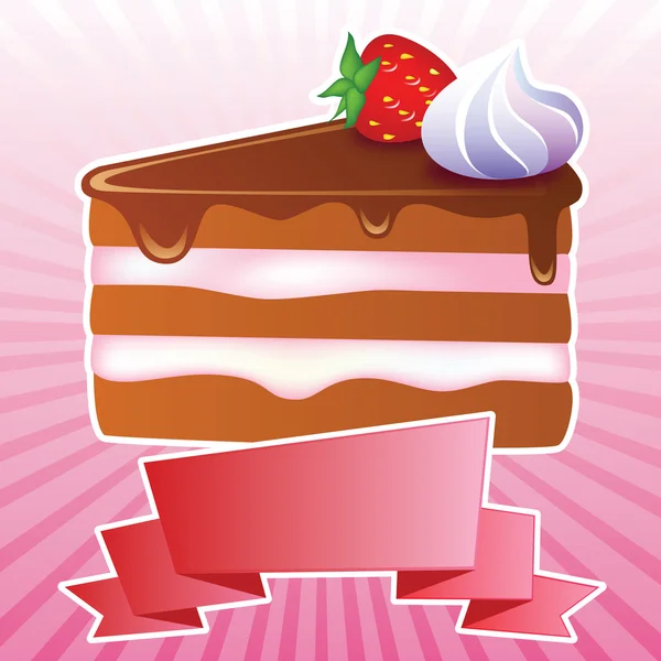 Sweet piece of chocolate cake with strawberries and cream — Stock Vector