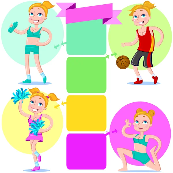 4 beautiful sporty girl — Stock Vector