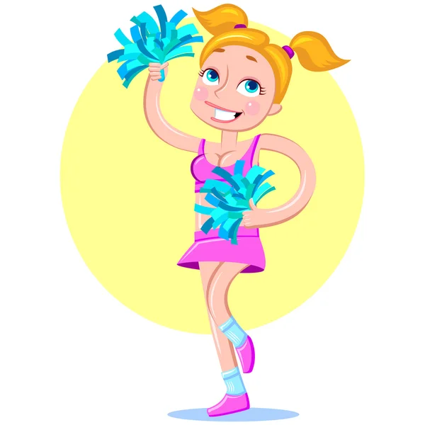 Vrij lachende Blonde Cheerleader met Pom Poms — Stockvector