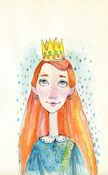 Redhead princess. watercolor, ink — Stock Photo, Image