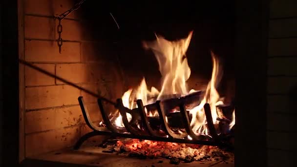 Kamin Haus Feuer Kamin Brennholz Brennt Kamin Aus Nächster Nähe — Stockvideo
