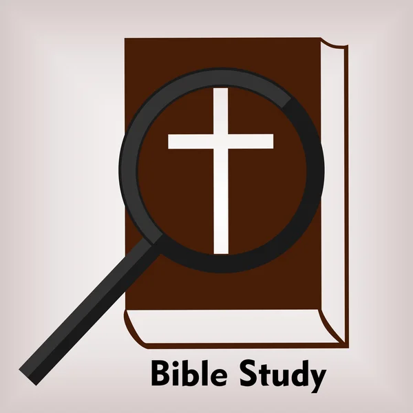 Biblia con una cruz sobre ellos con una lupa y las palabras Estudio Bíblico — Archivo Imágenes Vectoriales
