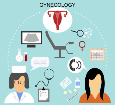 jinekolog ve tıbbi simgeler resepsiyonda kadın