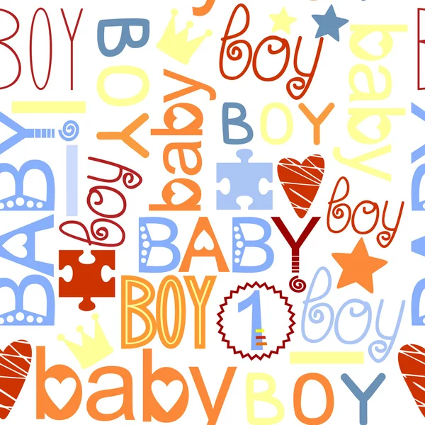 Seamless kids pattern with label Baby Boy — Stock Vector