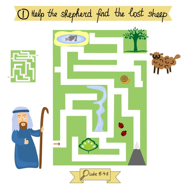 Job pour les enfants compléter le labyrinthe et trouver des moutons perdus. École du dimanche . — Image vectorielle