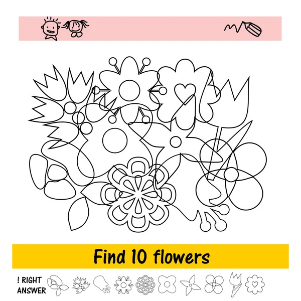 10 꽃을 찾을 어린이의 할당. — 스톡 벡터