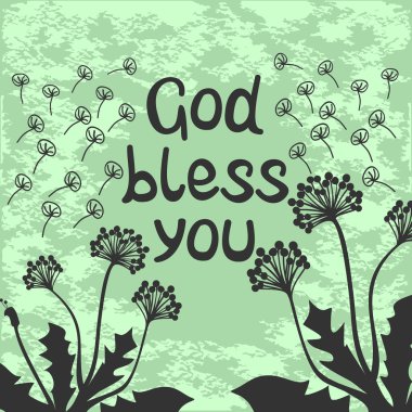 Bible lettering God bless you with dandelions clipart