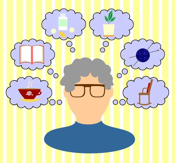 Thoughts old woman — Stock Illustration Thoughts old woman Vector Graphics