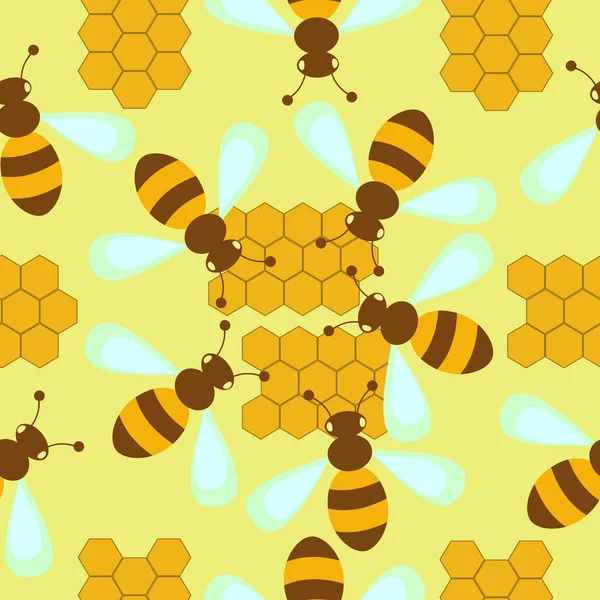 Mönster med bin och honungskakor — Stock vektor
